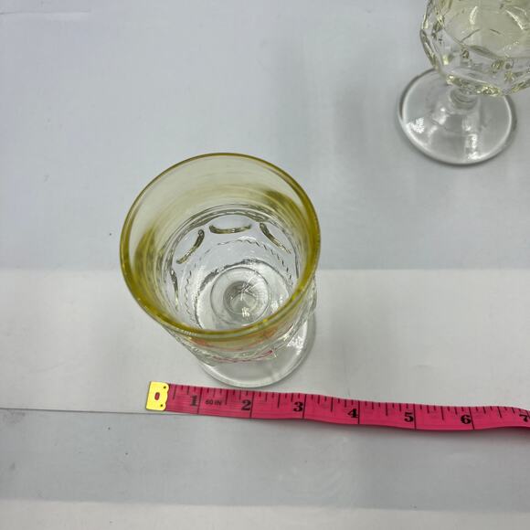 Vintage Set Crown Thumbprint Yellow & Clear Cordial Sherry Stemmed Wine Glasses - Picture 2 of 8